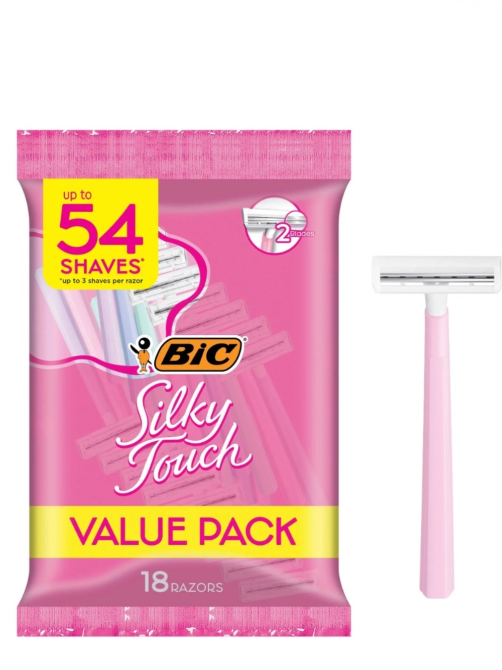 BIC Silky Touch Women's Disposable Razors with 2 Blades, 18-Pack